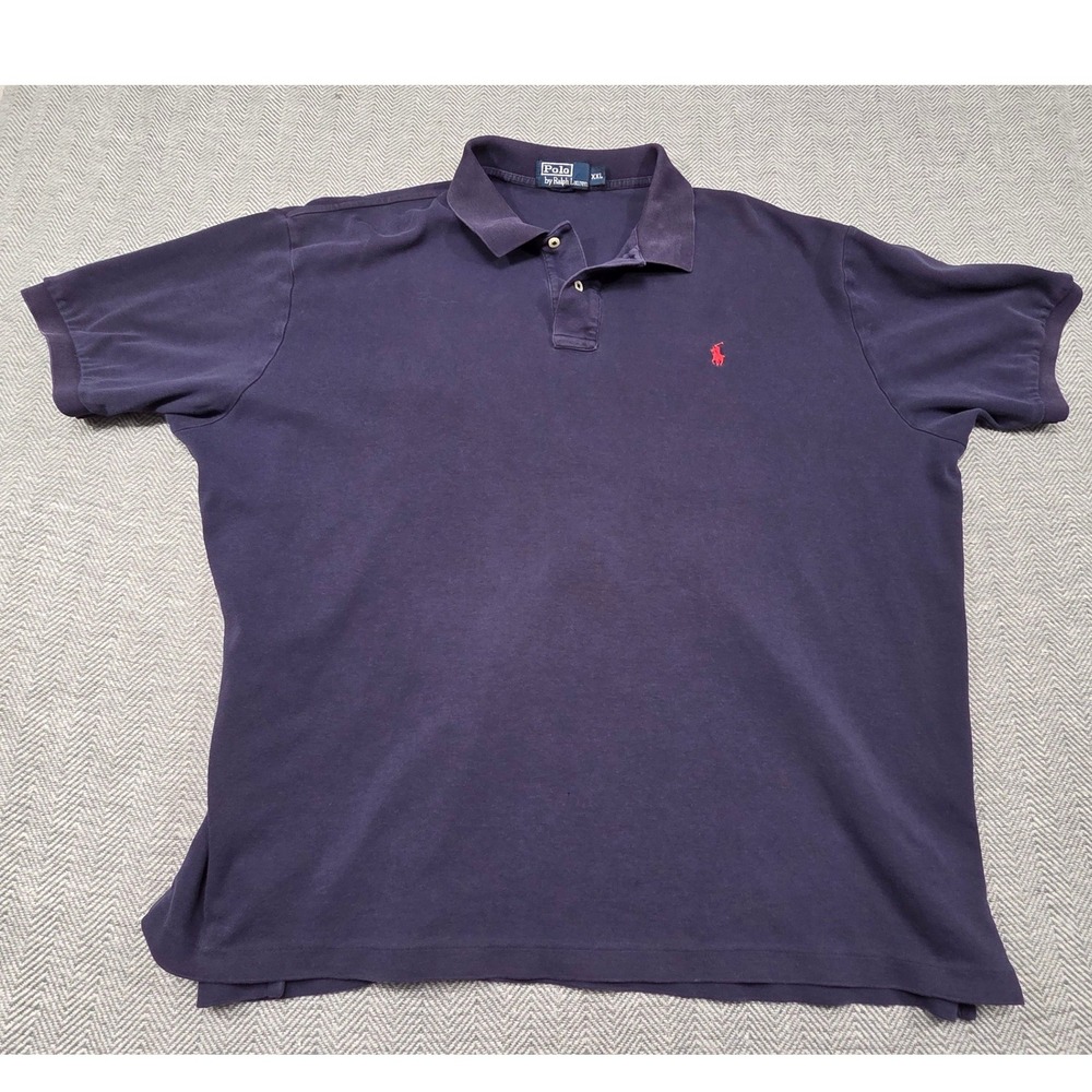 Polo Ralph Lauren Mens XXL Navy Blue Short Sleeve Pique Polo Shirt Red Pony Logo